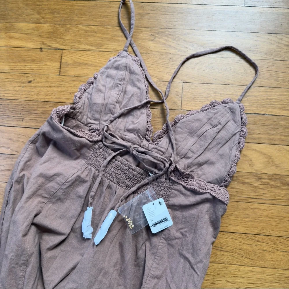 Free People Lovey Maxi Dress Crochet in Brownie (M) NWT - Picture 5 of 5